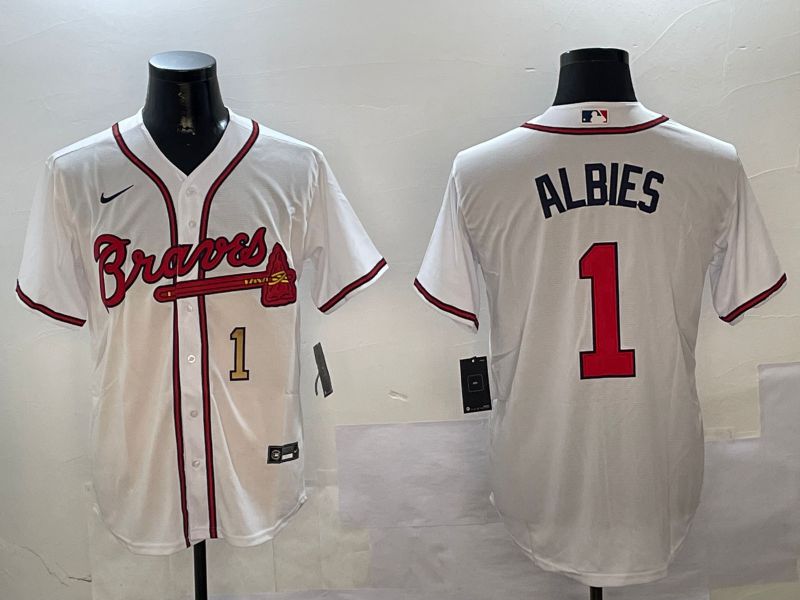 Men Atlanta Braves #1 Albies White Game 2024 Nike MLB Jersey style 1